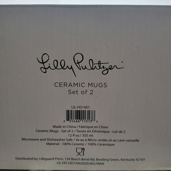 Lily Pulitzer Ceramic Mugs Set of 2 Gold Painted 12 oz - Picture 12 of 16